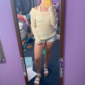 off the shoulder cream cross back sweater size S